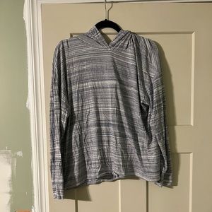 Gray stripes light, long sleeve hooded t-shirt
